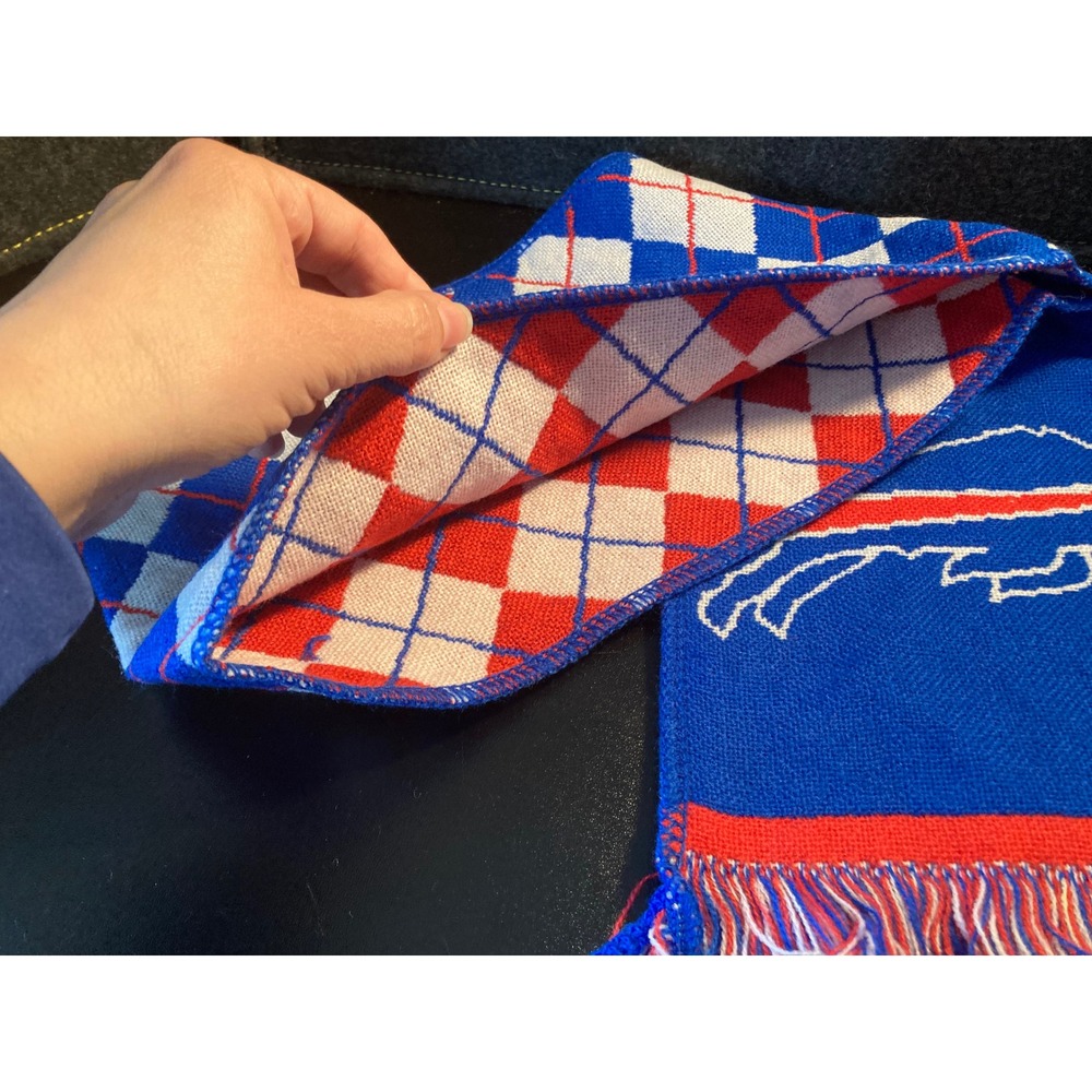 NFL Buffalo Bills Knit Scarf Blue Red White Argyle Reversible Fringe Logo - Picture 8 of 12